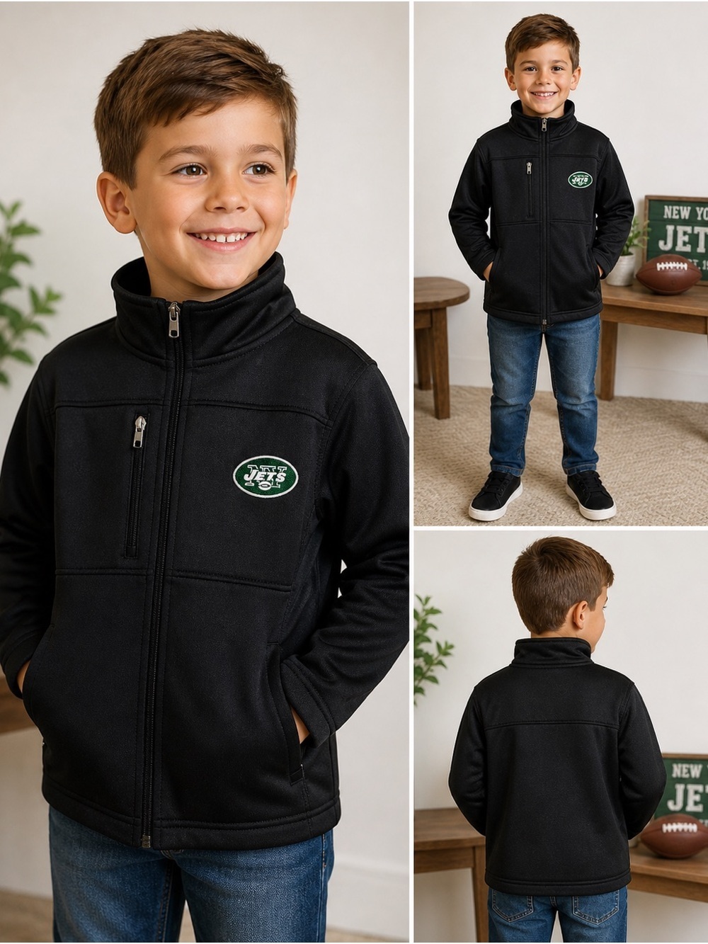 New York Jets Jacket Kids 4T Black Full Zip Athletic Coat NFL
